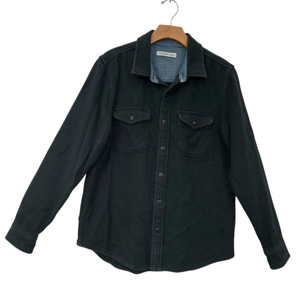 Outerknown Mens Medium Black Twill Heavy Flannel Shirt Organic Cotton Outdoor